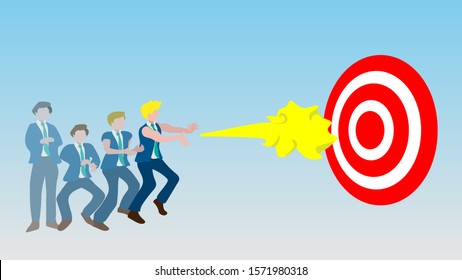 The cartoon illustration picture of  business people shoot his power to the target. ( vector )