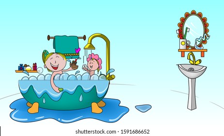 Cartoon Illustration Picture Children Playing Water Stock Vector ...