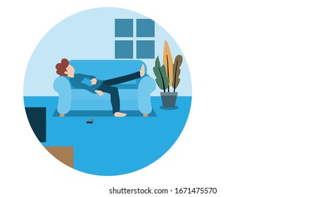 The cartoon illustration picture of a man having a rest in his living room. ( vector )