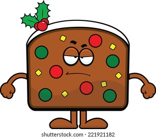 Cartoon Illustration Of A Piece Of Fruit Cake With A Grumpy Expression. 