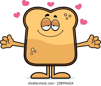 A cartoon illustration of a piece of toast ready to give a hug.