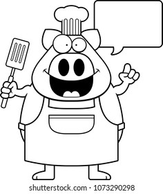 A cartoon illustration of a pig chef with an idea.