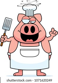 Dibujo de un chef de cerdo con aspecto de borracho de cerveza.