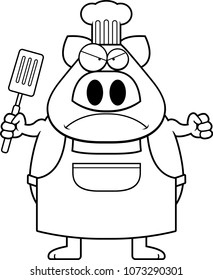 A cartoon illustration of a pig chef looking angry.