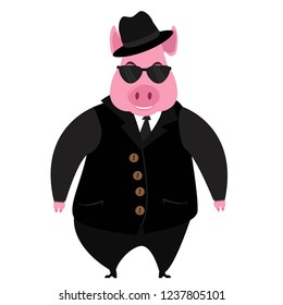 A cartoon illustration of a pig detective with a magnifying glass.