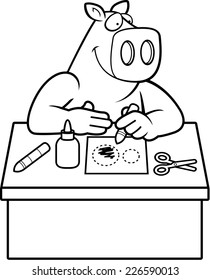 A cartoon illustration of a pig doing arts and crafts.