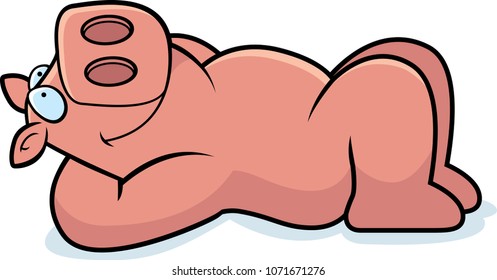 A cartoon illustration of a pig laying down and resting.