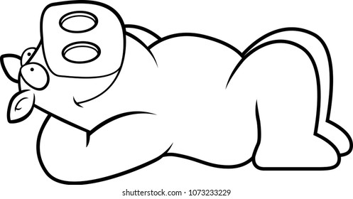 A cartoon illustration of a pig laying down and resting.