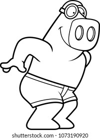 A cartoon illustration of a pig preparing to dive and swim.