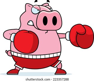 A cartoon illustration of a pig punching with boxing gloves.