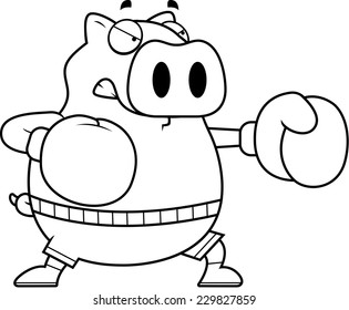 A cartoon illustration of a pig punching with boxing gloves.