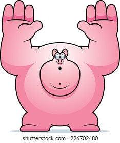 A cartoon illustration of a pig surrendering.