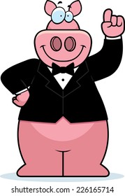 A cartoon illustration of a pig in a tuxedo.