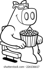 A cartoon illustration of a pig watching a 3D movie.