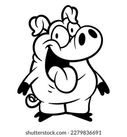 Cartoon Illustration von Piggy Bank glücklich und lächeln. Das Beste für Umrisse, Farbbuch und Logo mit Sparthema für Kinder