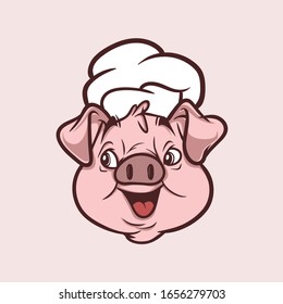 ilustración de la cabeza de un cerdo con sombrero de chef