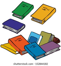 cartoon illustration of a pile of books