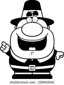 A cartoon illustration of a pilgrim with an idea.