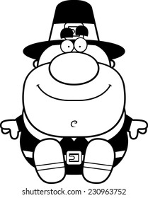 A cartoon illustration of a pilgrim sitting.