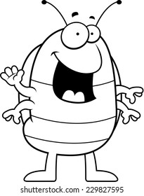 A cartoon illustration of a pill bug smiling and waving.