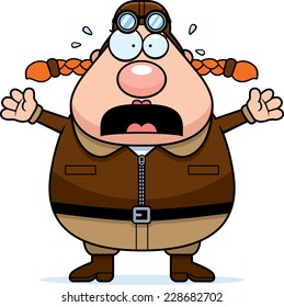 A cartoon illustration of a pilot looking scared.