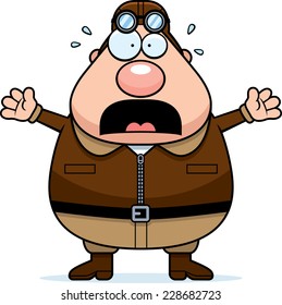 A cartoon illustration of a pilot looking scared.
