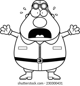 A cartoon illustration of a pilot looking scared.