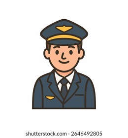 Cartoon illustration of a pilot in uniform.