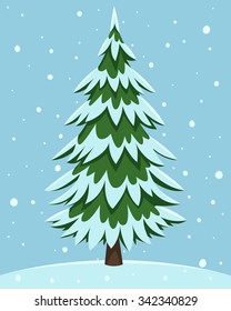 Cartoon illustration of the pine tree covered with snow.