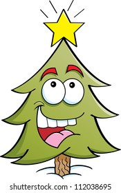 Cartoon illustration of a pine tree looking at a star