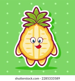 Cartoon illustration of pineapple fruit with cute face