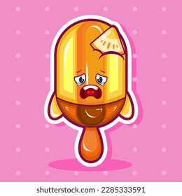Cartoon illustration of pineapple ice cream with sad face