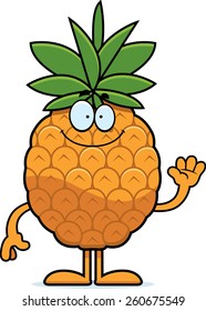 A cartoon illustration of a pineapple waving.