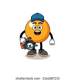 Cartoon Illustration of ping pong ball as a woodworker , character design