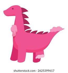 Cartoon illustration of a pink brontosaurus dinosaur covered in soap suds enjoying bath time