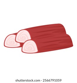 Cartoon illustration of pink ham slices. A vector graphic design drawing. Depicting a tasty and appetizing deli meat. Perfect for use as a food clipart or as a component for a delicious sandwich