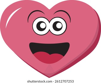 cartoon illustration of a pink heart with a playful face