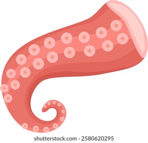 Cartoon illustration of a pink octopus tentacle curling on a white background, showing suction cups, creating a simple yet captivating image