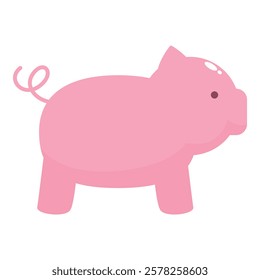 Cartoon illustration of a pink pig standing showing its curly tail