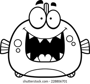 A cartoon illustration of a piranha looking happy.