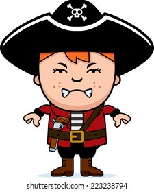 A cartoon illustration of a pirate boy looking angry.