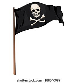 Cartoon Illustration: Pirate Flag Fluttering in the Wind