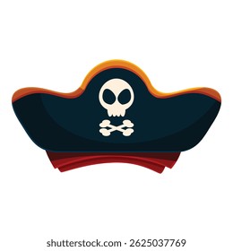 Cartoon illustration of a pirate hat featuring a skull and crossbones, isolated on a white background