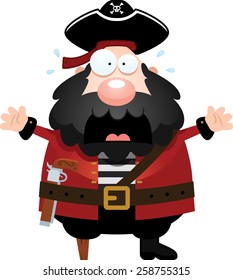 A cartoon illustration of a pirate looking scared.