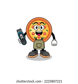 Cartoon Illustration of pizza as a barber man , character design