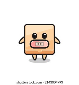 Cartoon Illustration of pizza box with tape on mouth , cute design