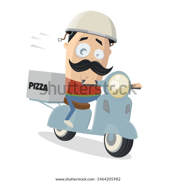 Cartoon Illustration Pizza Delivery Guy Scooter Stock Vector