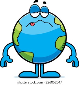 A cartoon illustration of the planet Earth looking sick.
