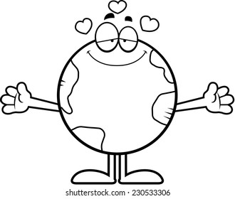 A cartoon illustration of the planet Earth ready to give a hug.