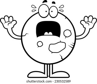 A cartoon illustration of the planet Mars looking scared.
